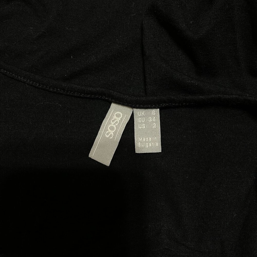 Asos Black Bodysuit Long Sleeve Thong Snap Closture Size 2 Stretch - Picture 3 of 6